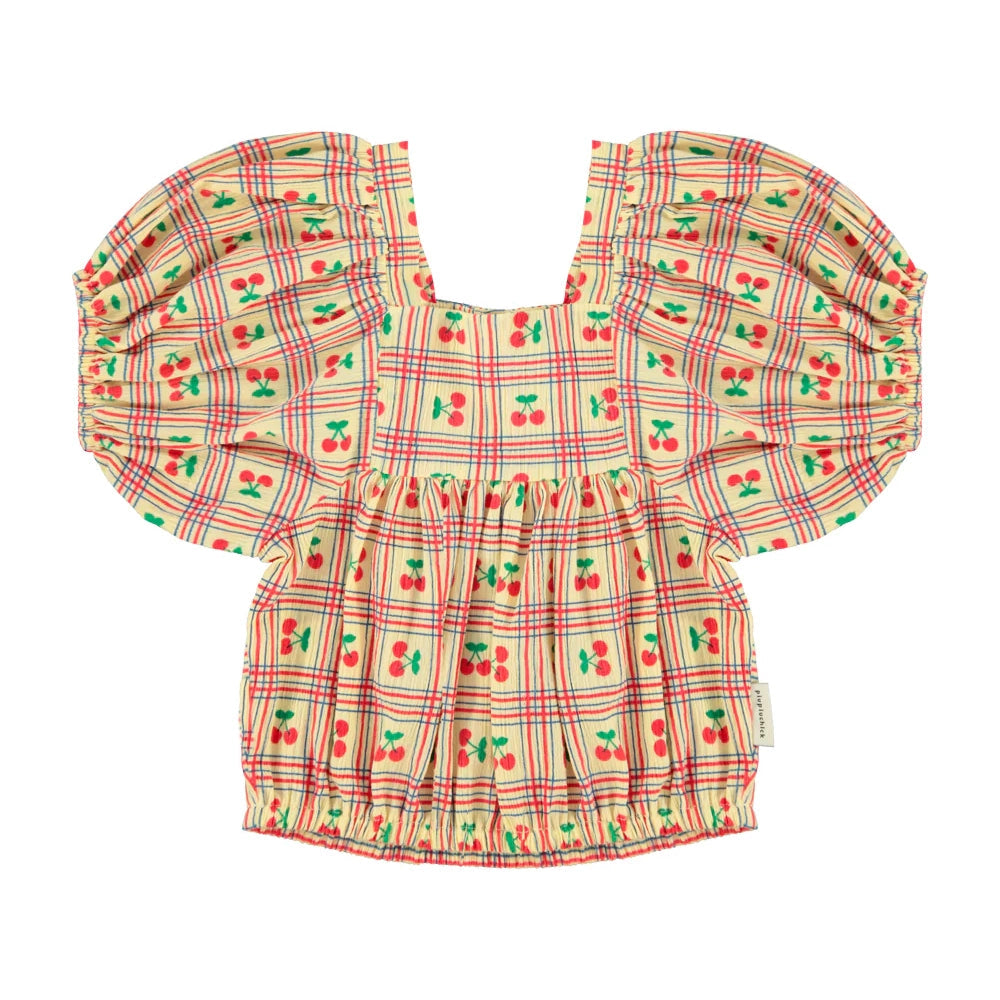 Cropped Bluse Light yellow Cherries