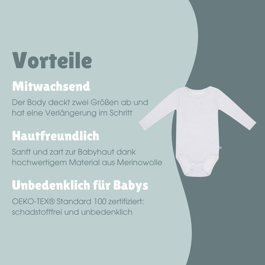 Merinowolle Langarm-Body | Essential Grau