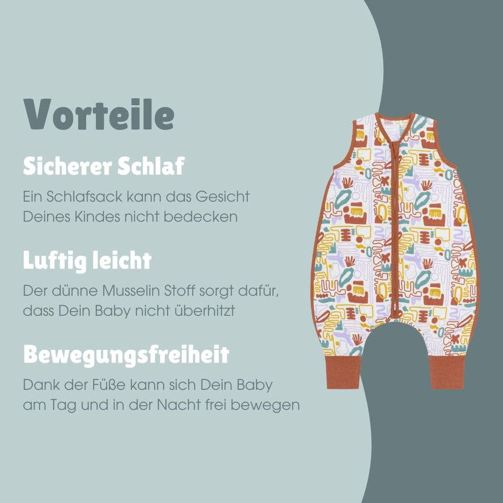 Musselin Schlafsack mit Füßen 0.5 TOG | Bunte Formen