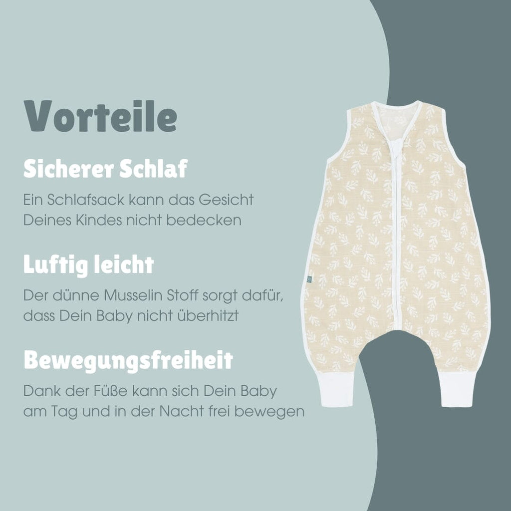 Musselin Schlafsack mit Füßen 0.5 TOG | Floral Sand