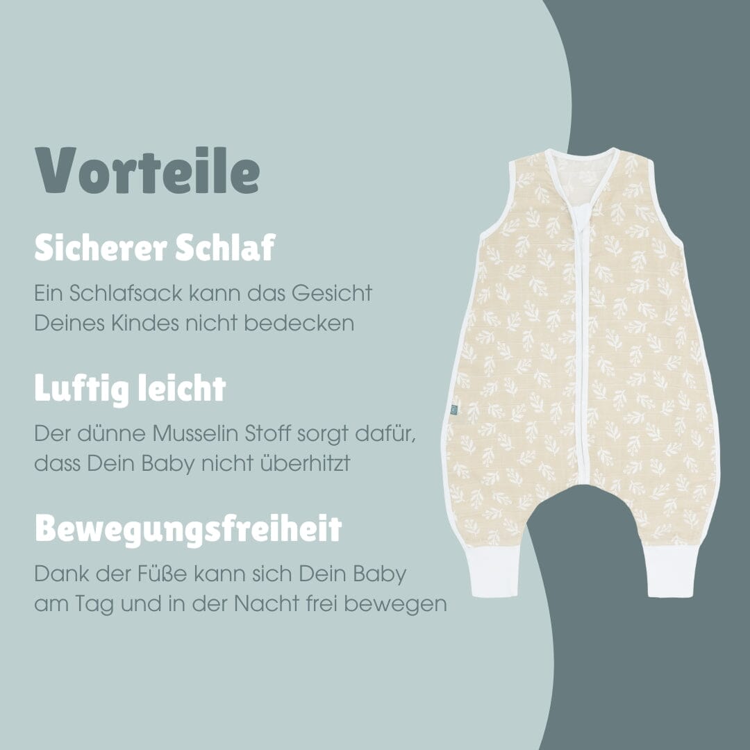 Musselin Schlafsack mit Füßen 0.5 TOG | Floral Sand