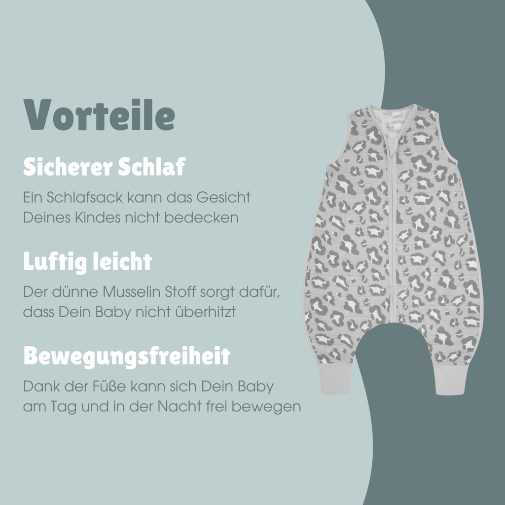Musselin Schlafsack mit Füßen 0.5 TOG | Leo Grau