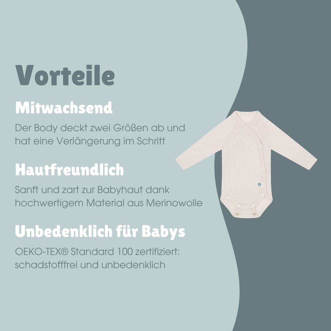 Merinowolle Langarm-Wickelbody | Essential Beige