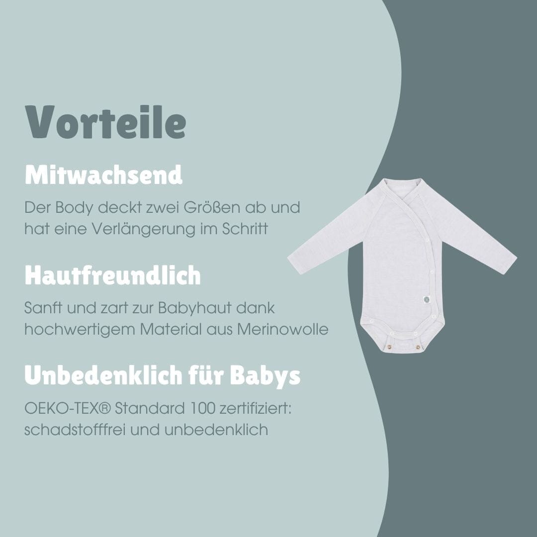 Merinowolle Langarm-Wickelbody | Essential Grau