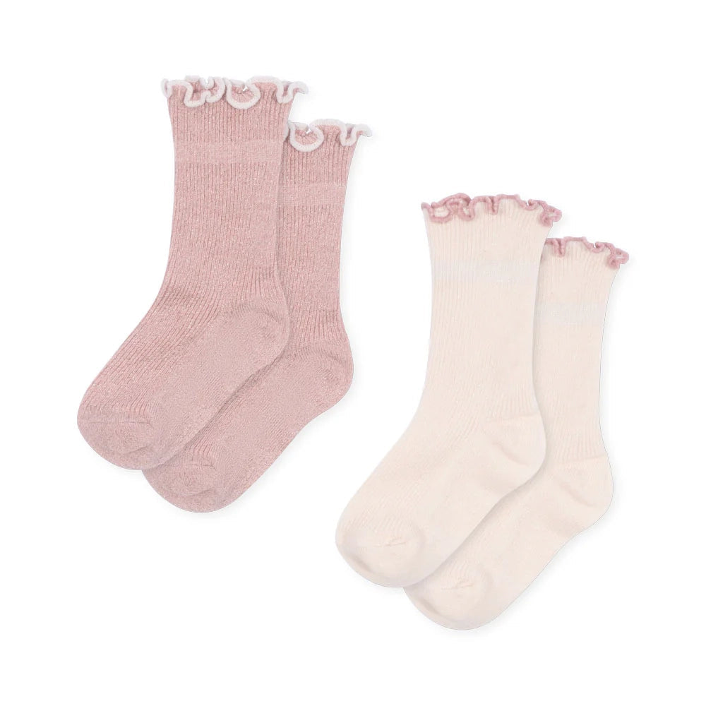 2 Pack Rüschen Socken rose/off white